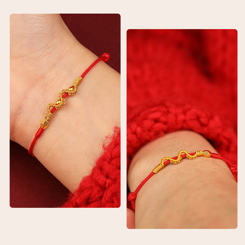 Pulsera trenzada para el tobillo con Buddha Stones en oro 999 y año de la serpiente, hecha a mano, con la fuerza y ​​la suerte - image 14