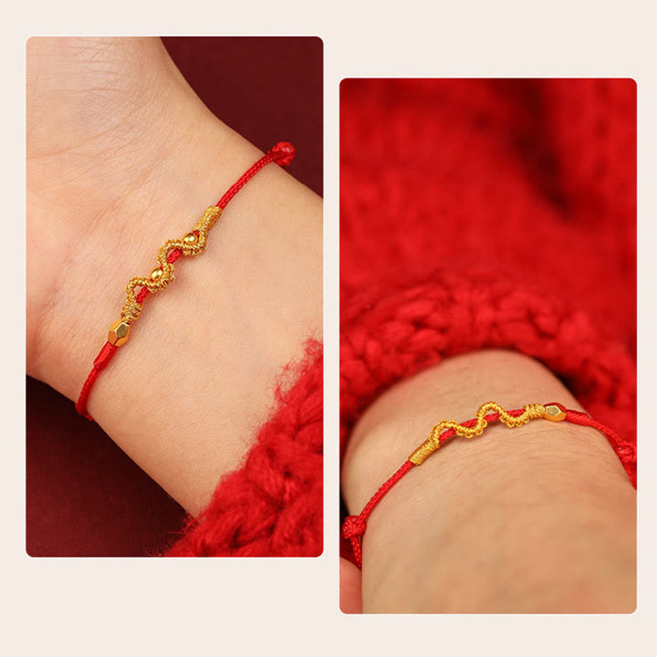 Pulsera trenzada para el tobillo con Buddha Stones en oro 999 y año de la serpiente, hecha a mano, con la fuerza y ​​la suerte - image 14