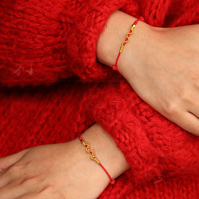 Pulsera trenzada para el tobillo con Buddha Stones en oro 999 y año de la serpiente, hecha a mano, con la fuerza y la suerte