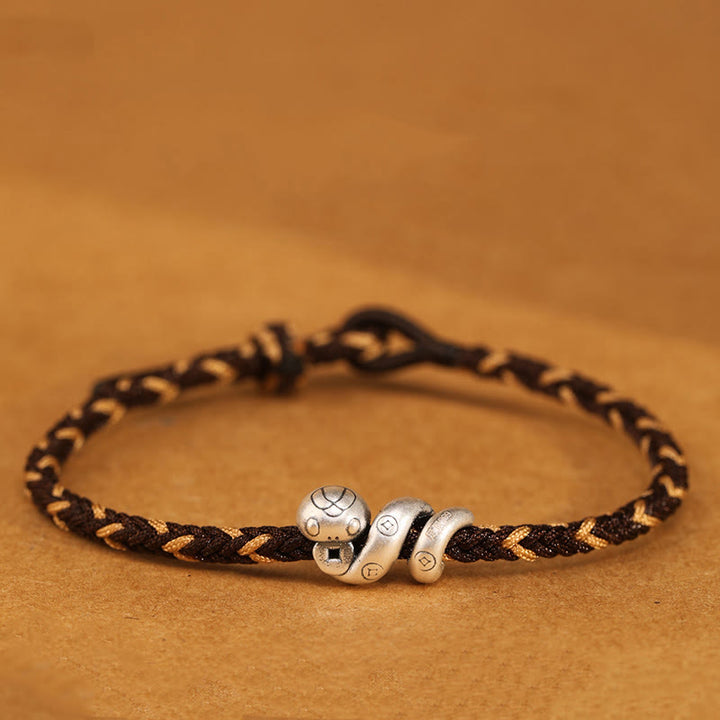 Pulsera trenzada de protección con monedas de cobre del año de la serpiente en plata de ley 999 con Buddha Stones