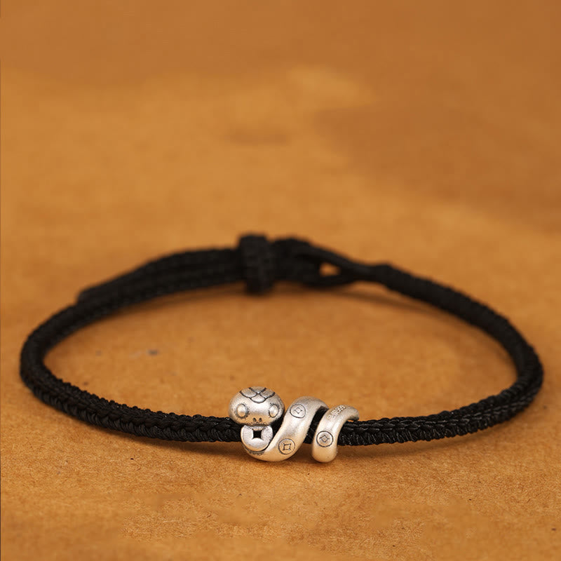 Pulsera trenzada de protección con monedas de cobre del año de la serpiente en plata de ley 999 con Buddha Stones