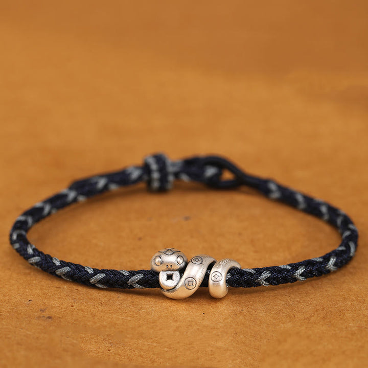 Pulsera trenzada de protección con monedas de cobre del año de la serpiente en plata de ley 999 con Buddha Stones