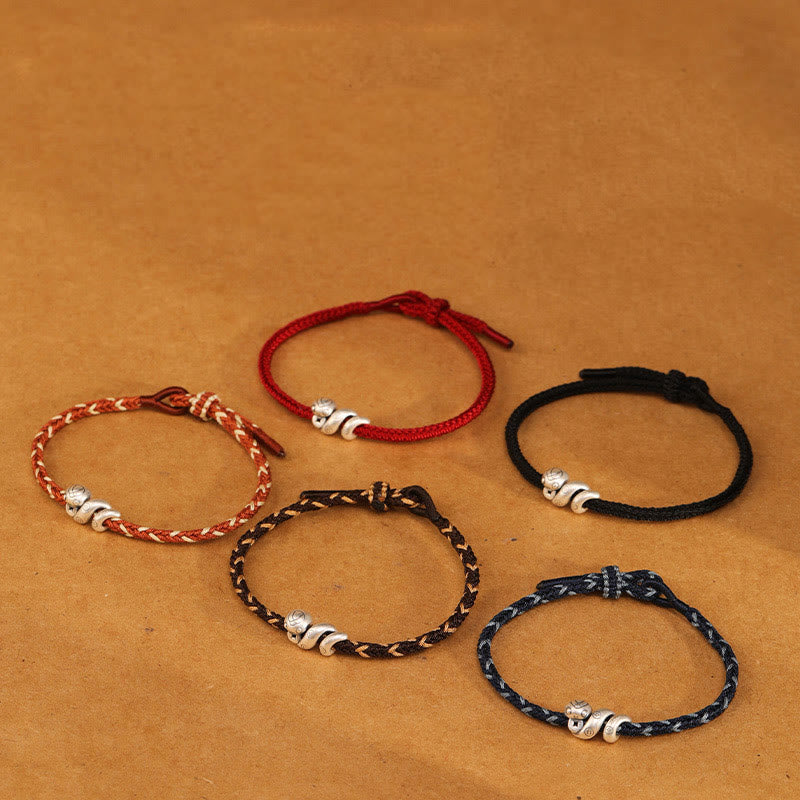Pulsera trenzada de protección con monedas de cobre del año de la serpiente en plata de ley 999 con Buddha Stones
