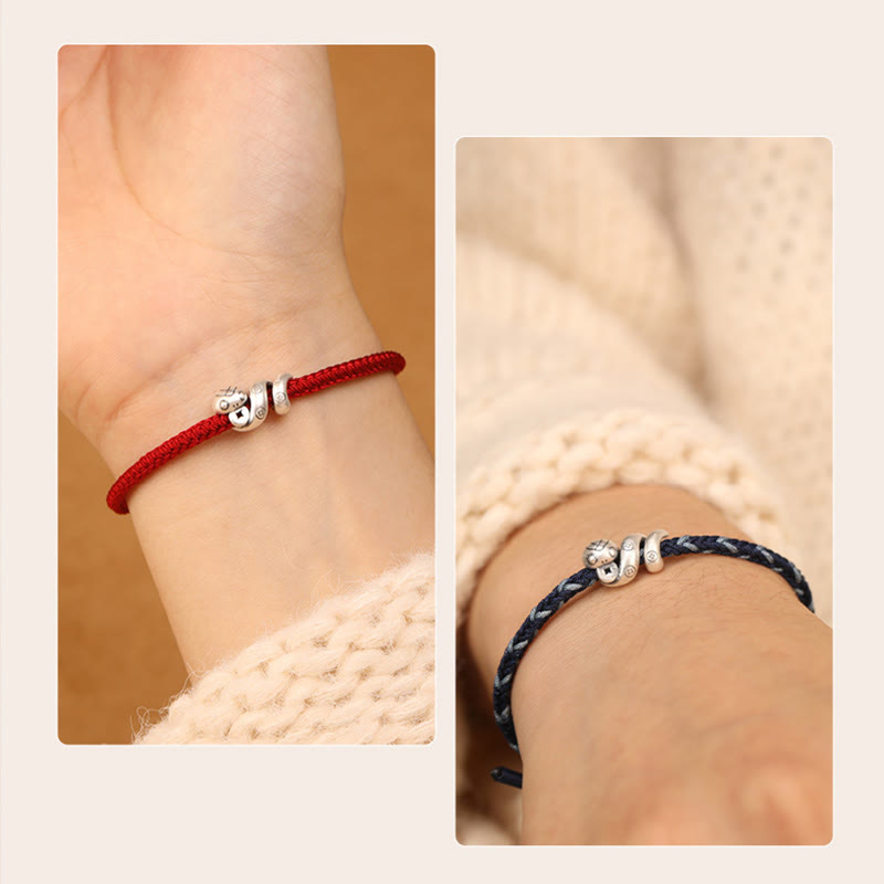 Pulsera trenzada de protección con monedas de cobre del año de la serpiente en plata de ley 999 con Buddha Stones