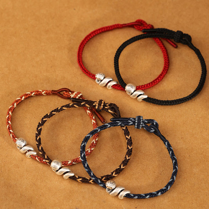 Pulsera trenzada de protección con monedas de cobre del año de la serpiente en plata de ley 999 con Buddha Stones