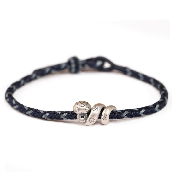 Pulsera trenzada de protección con monedas de cobre del año de la serpiente en plata de ley 999 con Buddha Stones