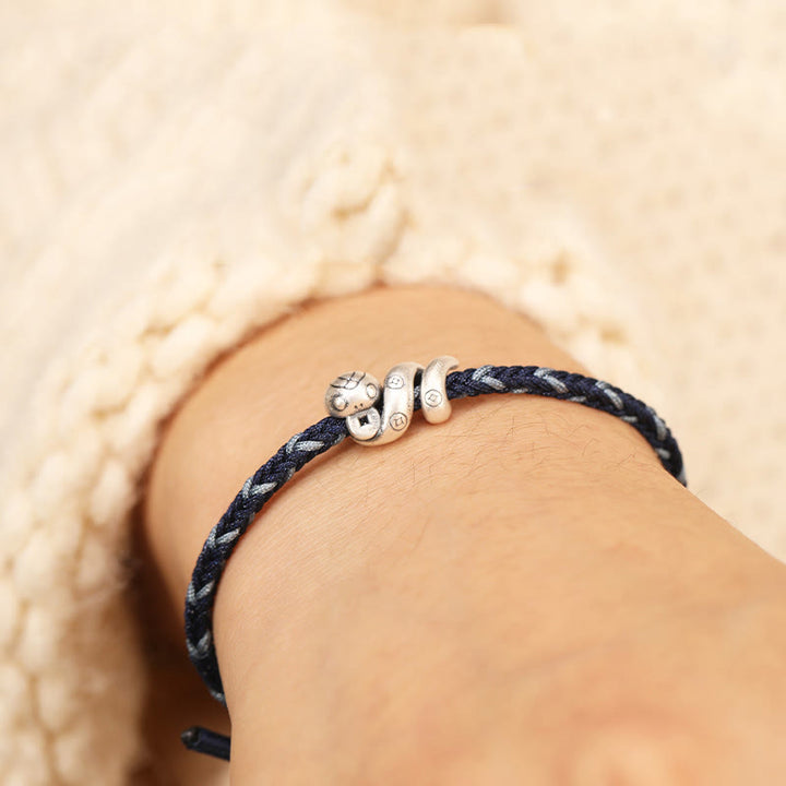 Pulsera trenzada de protección con monedas de cobre del año de la serpiente en plata de ley 999 con Buddha Stones
