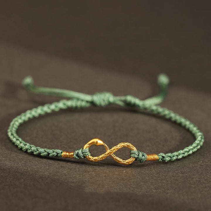 Pulsera de la suerte hecha a mano con nudo infinito eterno del año de la serpiente en oro 999 con Buddha Stones