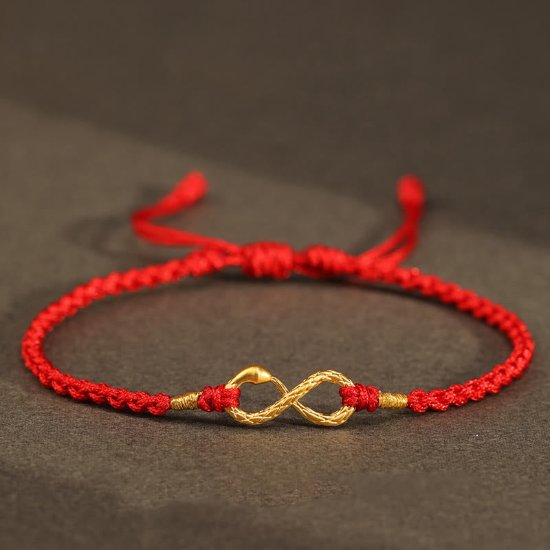 Pulsera de la suerte hecha a mano con nudo infinito eterno del año de la serpiente en oro 999 con Buddha Stones