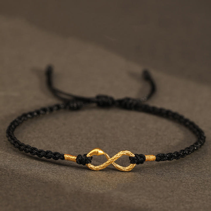 Pulsera de la suerte hecha a mano con nudo infinito eterno del año de la serpiente en oro 999 con Buddha Stones