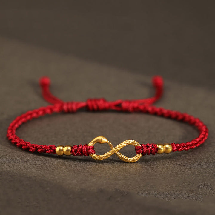 Pulsera de la suerte hecha a mano con nudo infinito eterno del año de la serpiente en oro 999 con Buddha Stones