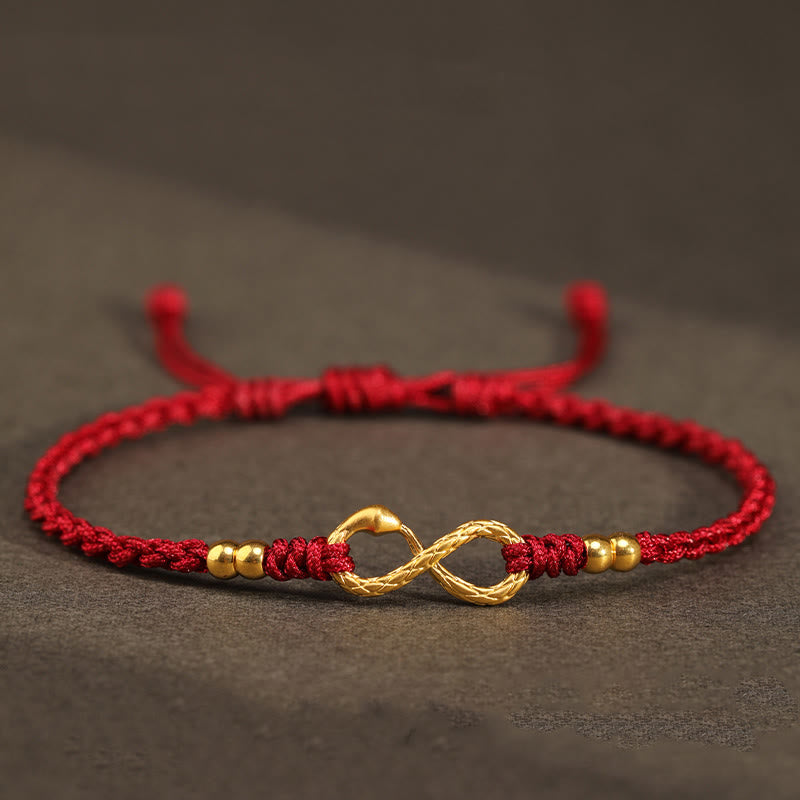 Pulsera de la suerte hecha a mano con nudo infinito eterno del año de la serpiente en oro 999 con Buddha Stones - Mini serpiente de cuatro cuentas de oro 999 - Rojo oscuro (circunferencia de la muñeca 14-18 cm) - image 9