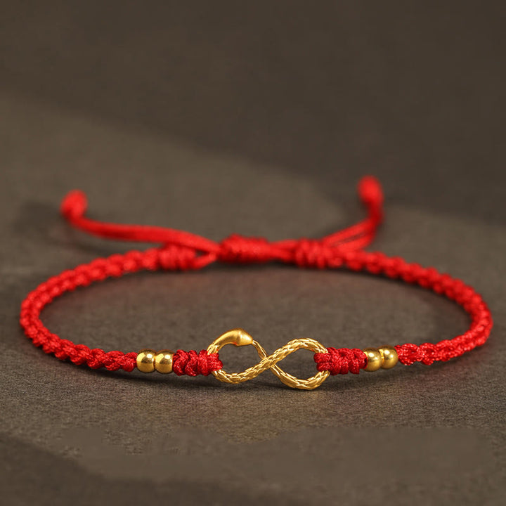 Pulsera de la suerte hecha a mano con nudo infinito eterno del año de la serpiente en oro 999 con Buddha Stones - Mini serpiente de cuatro cuentas de oro 999 - Rojo (circunferencia de la muñeca 14-18 cm) - image 19