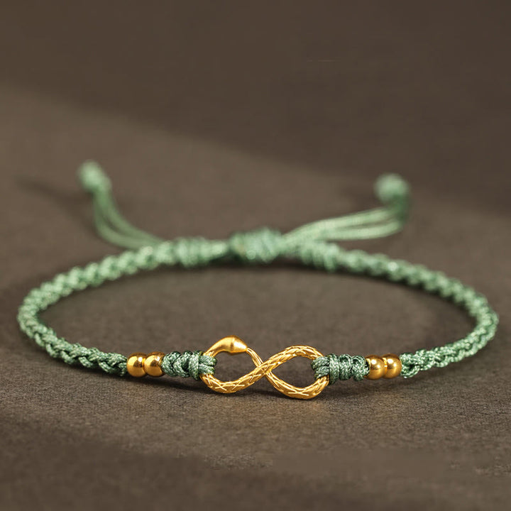 Pulsera de la suerte hecha a mano con nudo infinito eterno del año de la serpiente en oro 999 con Buddha Stones