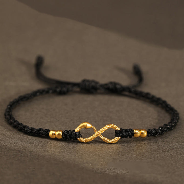 Pulsera de la suerte hecha a mano con nudo infinito eterno del año de la serpiente en oro 999 con Buddha Stones - Mini serpiente de cuatro cuentas de oro 999 - Negro (Circunferencia de la muñeca 14-18 cm) - image 22