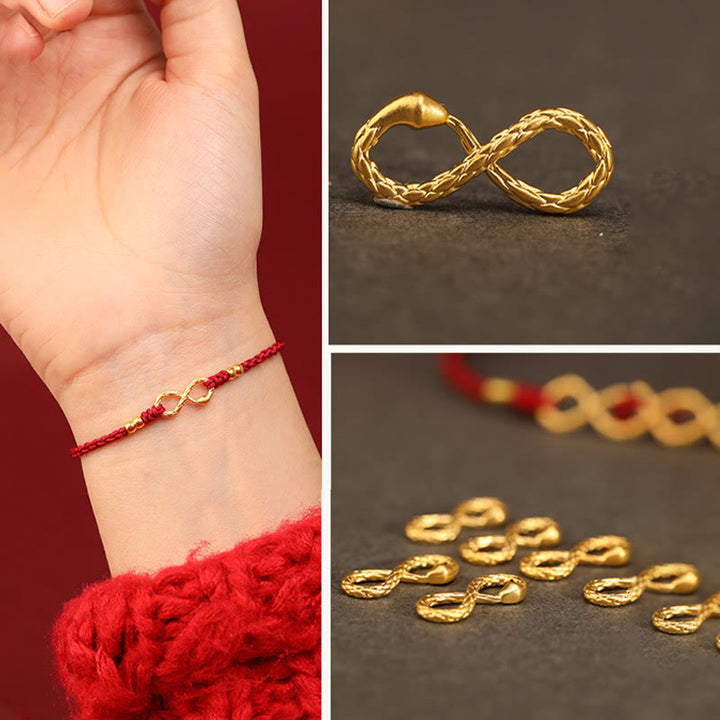 Pulsera de la suerte hecha a mano con nudo infinito eterno del año de la serpiente en oro 999 con Buddha Stones
