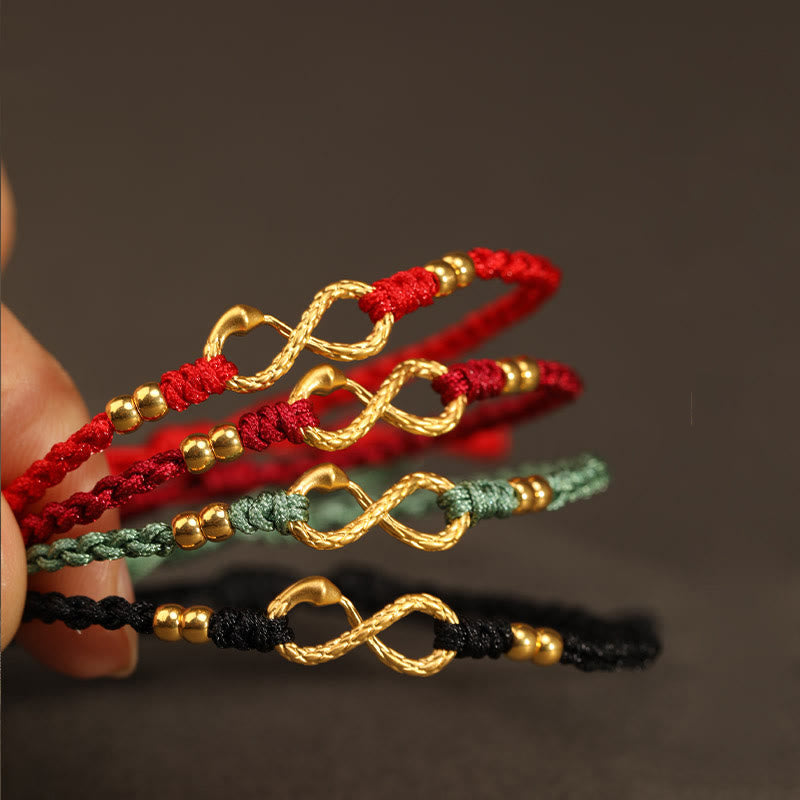 Pulsera de la suerte hecha a mano con nudo infinito eterno del año de la serpiente en oro 999 con Buddha Stones