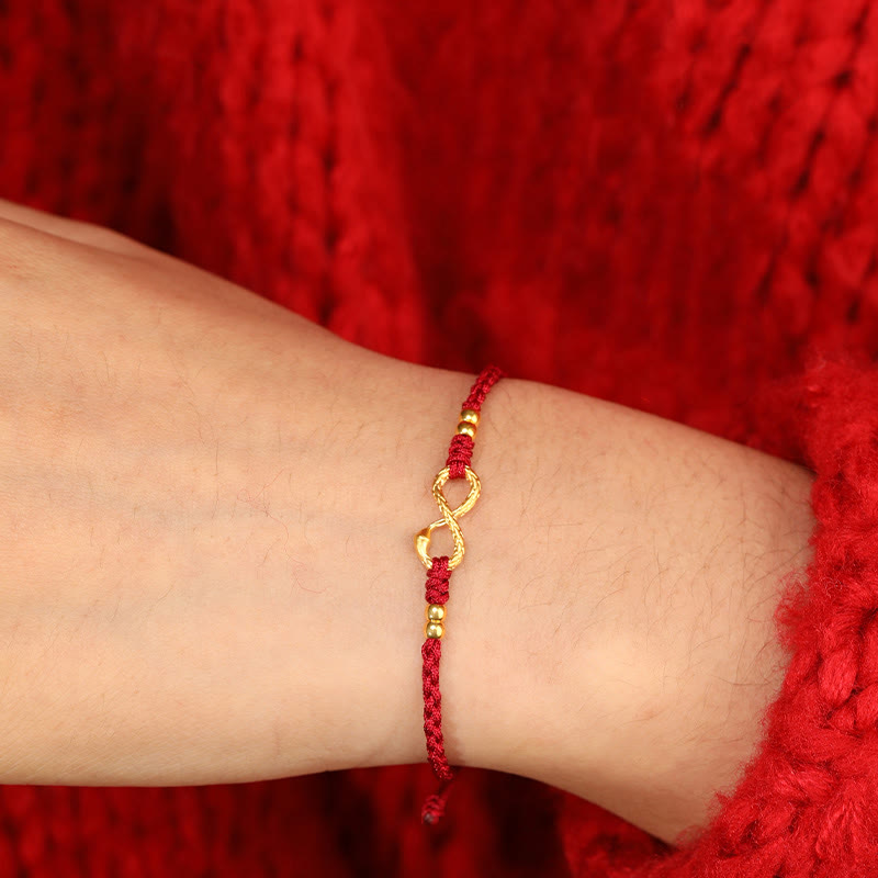 Pulsera de la suerte hecha a mano con nudo infinito eterno del año de la serpiente en oro 999 con Buddha Stones