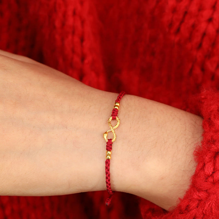 Pulsera de la suerte hecha a mano con nudo infinito eterno del año de la serpiente en oro 999 con Buddha Stones