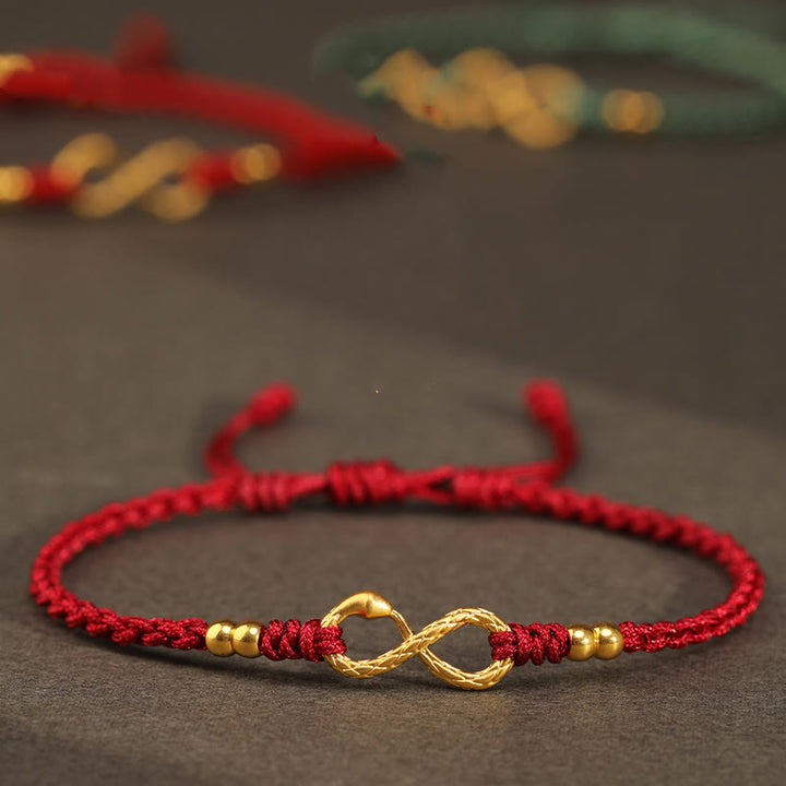 Pulsera de la suerte hecha a mano con nudo infinito eterno del año de la serpiente en oro 999 con Buddha Stones
