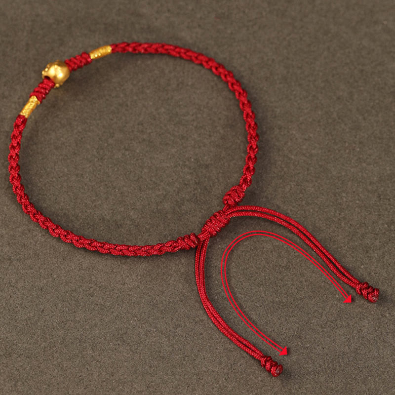 Pulsera de la suerte hecha a mano con monedas de cobre y el símbolo Fu del año de la serpiente en oro 999 de Buddha Stones