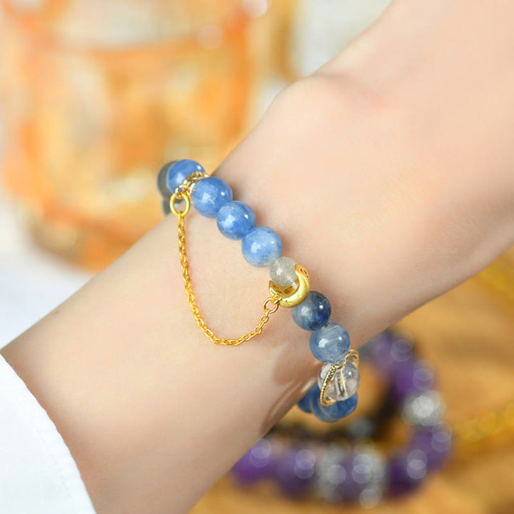 Pulsera de comunicación con luna creciente de cristal blanco, labradorita y cianita natural de Buddha Stones