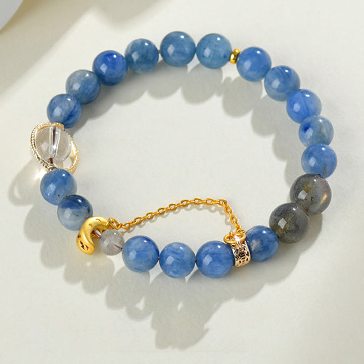 Pulsera de comunicación con luna creciente de cristal blanco, labradorita y cianita natural de Buddha Stones