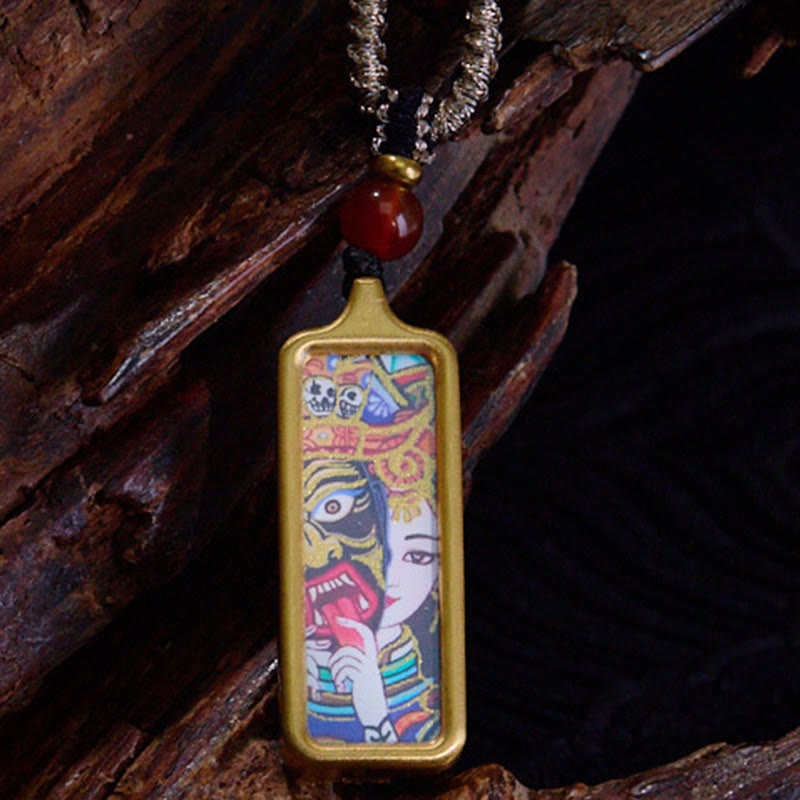 Colgante de collar Thangka de la calma pintado a mano con Buddha Stones, Tibet Zakiram, dios amarillo de la riqueza, zorro de nueve colas - Vida pasada y presente - image 2