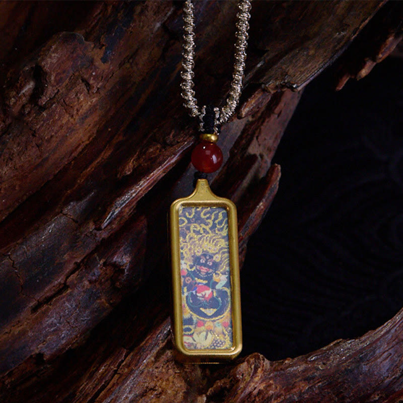 Colgante de collar Thangka de la calma pintado a mano con Buddha Stones, Tibet Zakiram, dios amarillo de la riqueza, zorro de nueve colas - Mahakala - image 5