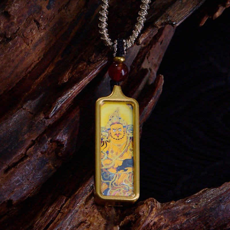 Colgante de collar Thangka de la calma pintado a mano con Buddha Stones, Tibet Zakiram, dios amarillo de la riqueza, zorro de nueve colas - Dios amarillo de la riqueza - image 8