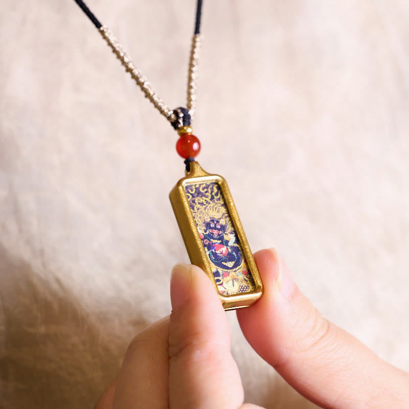 Colgante de collar Thangka de la calma pintado a mano con Buddha Stones, Tibet Zakiram, dios amarillo de la riqueza, zorro de nueve colas - image 6