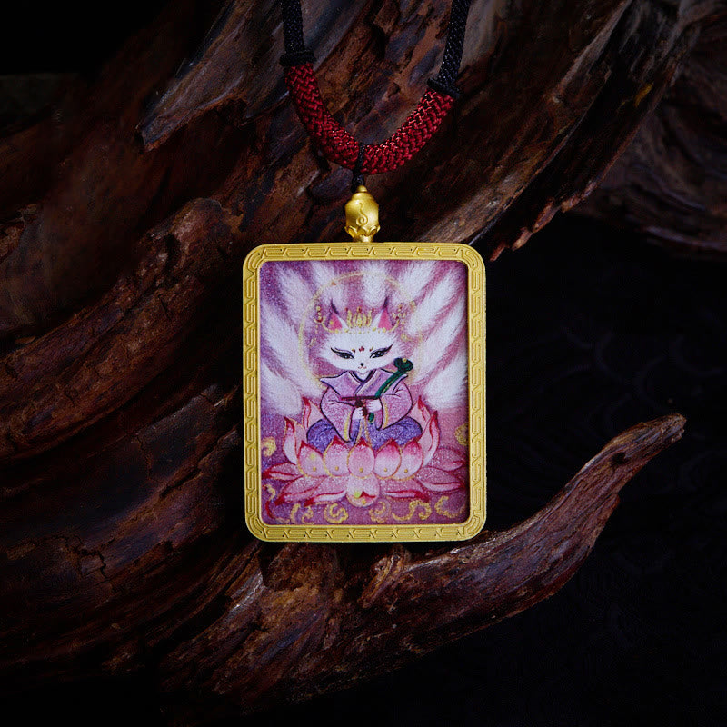 Colgante de collar con colgante de esperanza, Thangka pintado con Buddha Stones, zakiram tibetano, zorro de nueve colas, dios amarillo de la riqueza - Zorro de nueve colas - image 2