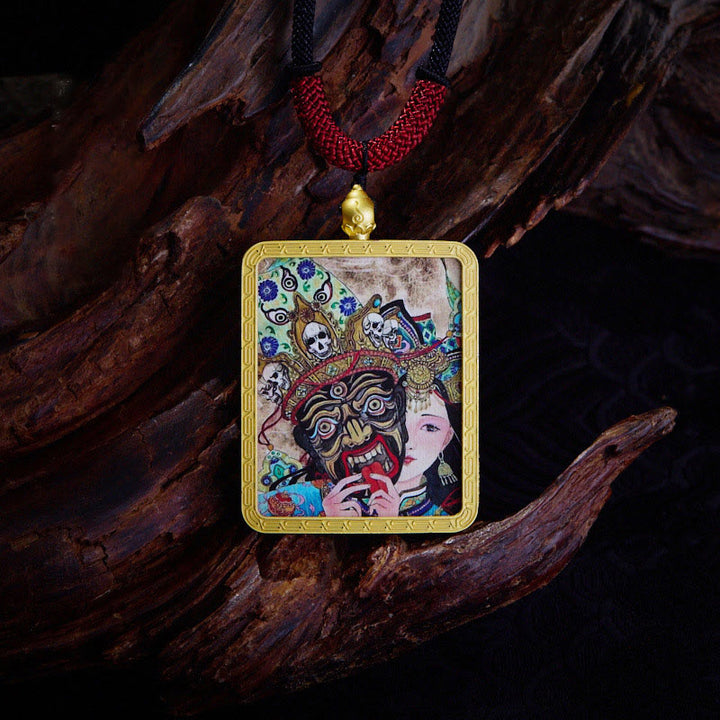 Colgante de collar con colgante de esperanza, Thangka pintado con Buddha Stones, zakiram tibetano, zorro de nueve colas, dios amarillo de la riqueza - Vida pasada y presente - image 6