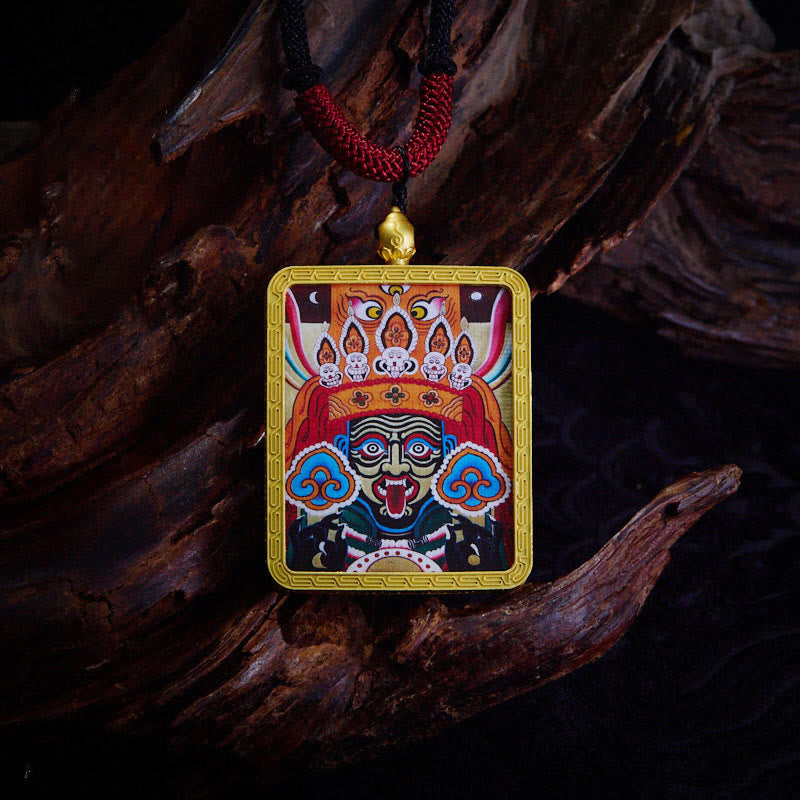 Colgante de collar con colgante de esperanza, Thangka pintado con Buddha Stones, zakiram tibetano, zorro de nueve colas, dios amarillo de la riqueza - Zakiram Naranja - image 15