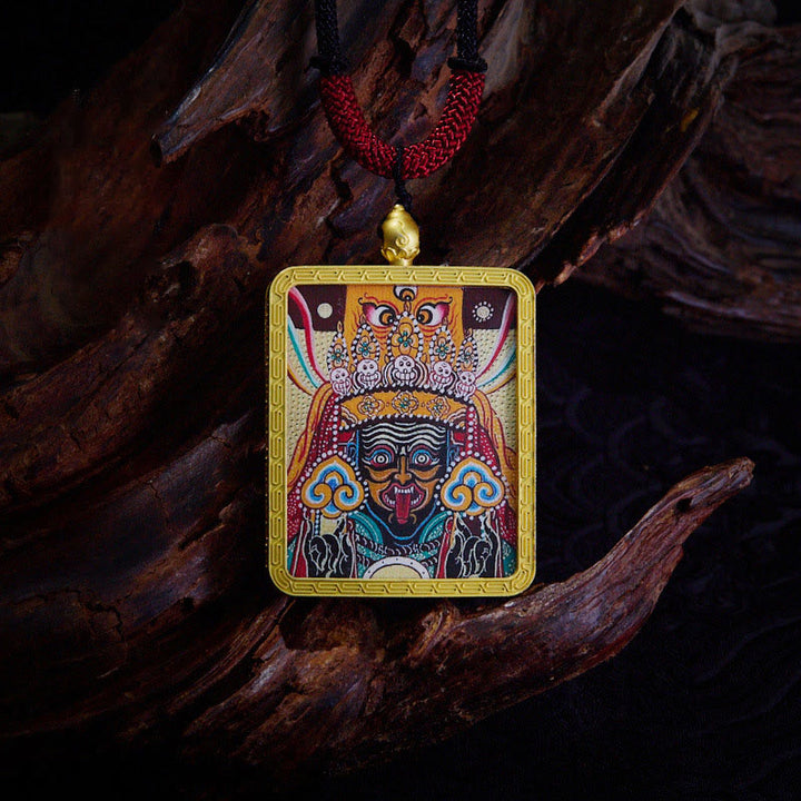 Colgante de collar con colgante de esperanza, Thangka pintado con Buddha Stones, zakiram tibetano, zorro de nueve colas, dios amarillo de la riqueza - Zakiram Beige - image 20