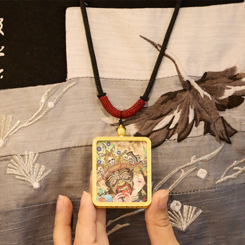Colgante de collar con colgante de esperanza, Thangka pintado con Buddha Stones, zakiram tibetano, zorro de nueve colas, dios amarillo de la riqueza - image 7