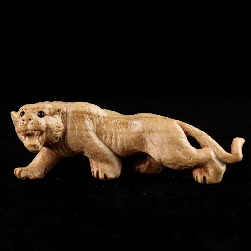 Estatua de madera de durazno con el símbolo Fu del zodiaco chino del año de la serpiente y Buddha Stones para decoración del hogar - Tigre - Altura 11,5cm - image 13