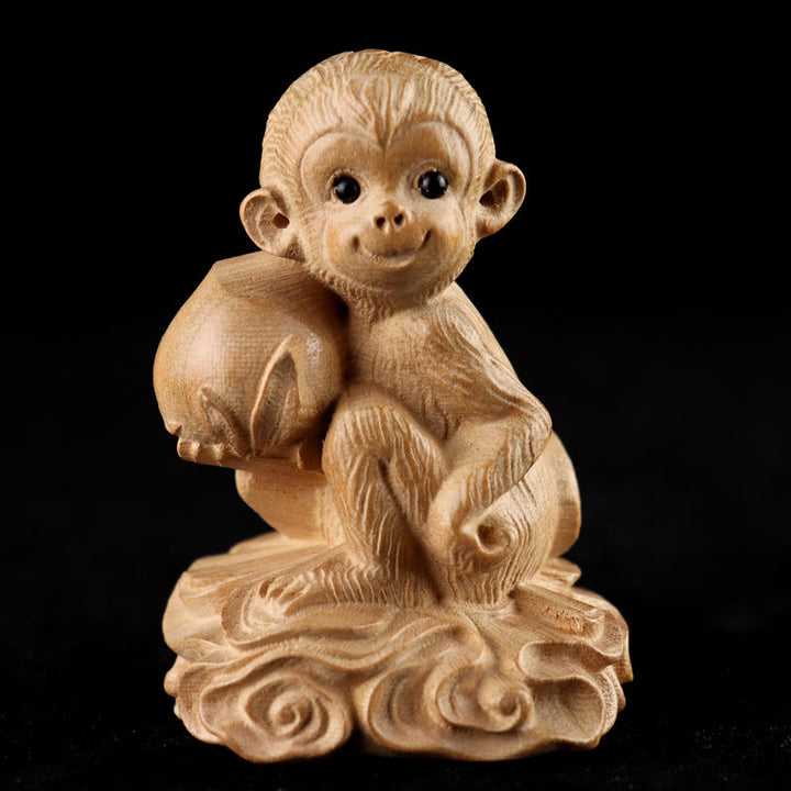 Estatua de madera de durazno con el símbolo Fu del zodiaco chino del año de la serpiente y Buddha Stones para decoración del hogar - Melocotón mono (mirando aleatoriamente a la izquierda o a la derecha) - Altura 11,5cm - image 25
