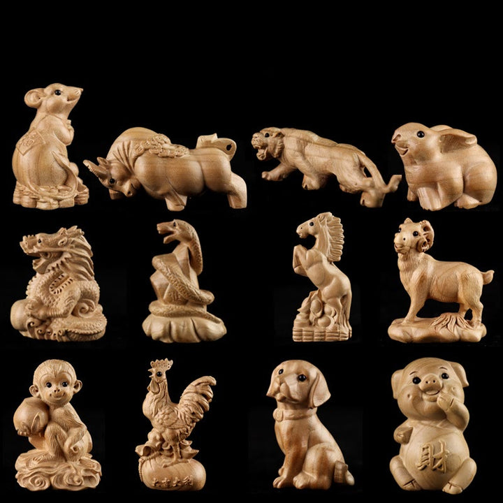 Estatua de madera de durazno con el símbolo Fu del zodiaco chino del año de la serpiente y Buddha Stones para decoración del hogar - image 34