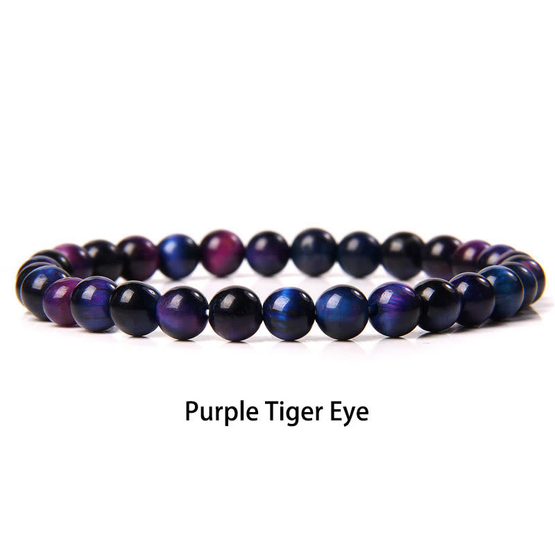 Pulsera protectora con cuentas de ojo de tigre rojo y Buddha Stones de 6 mm y cristales de varias piedras con purpurina negra