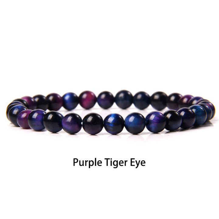Pulsera protectora con cuentas de ojo de tigre rojo y Buddha Stones de 6 mm y cristales de varias piedras con purpurina negra