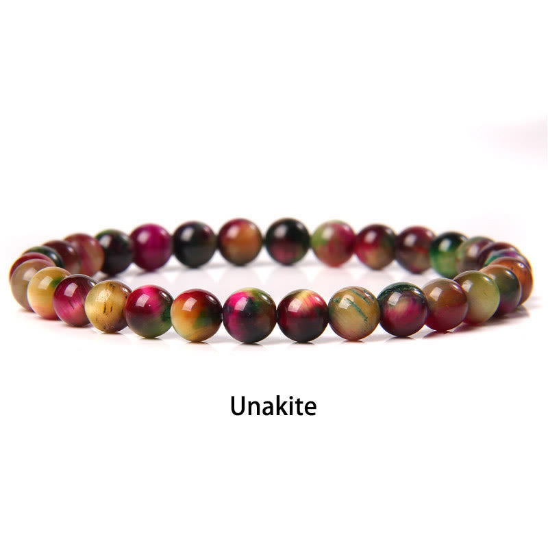 Pulsera protectora con cuentas de ojo de tigre rojo y Buddha Stones de 6 mm y cristales de varias piedras con purpurina negra