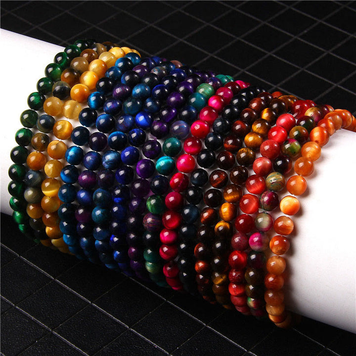 Pulsera protectora con cuentas de ojo de tigre rojo y Buddha Stones de 6 mm y cristales de varias piedras con purpurina negra