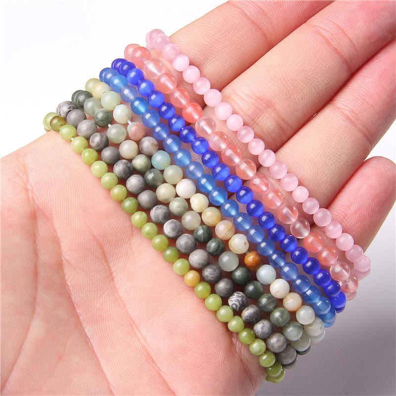 Pulsera curativa con miniperlas de cristal de varias piedras de 4 mm y Buddha Stones