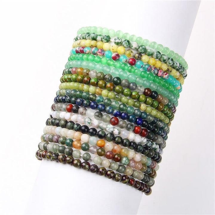 Pulsera curativa con miniperlas de cristal de varias piedras de 4 mm y Buddha Stones