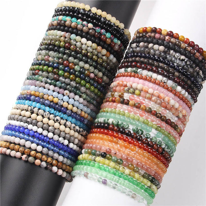 Pulsera curativa con miniperlas de cristal de varias piedras de 4 mm y Buddha Stones