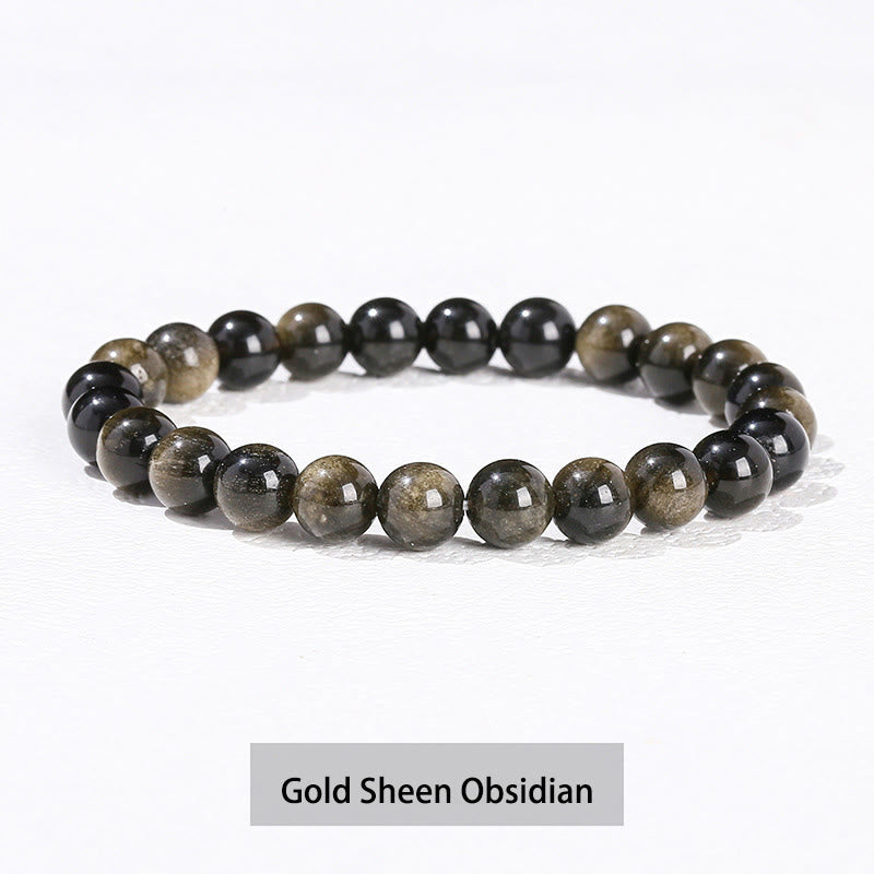 Pulsera curativa de cuarzo rosa, amatista, aventurina verde y varias piedras de cristal de Buddha Stones - Obsidiana con brillo dorado - 10 mm (circunferencia de la muñeca 14-16 cm) - image 8