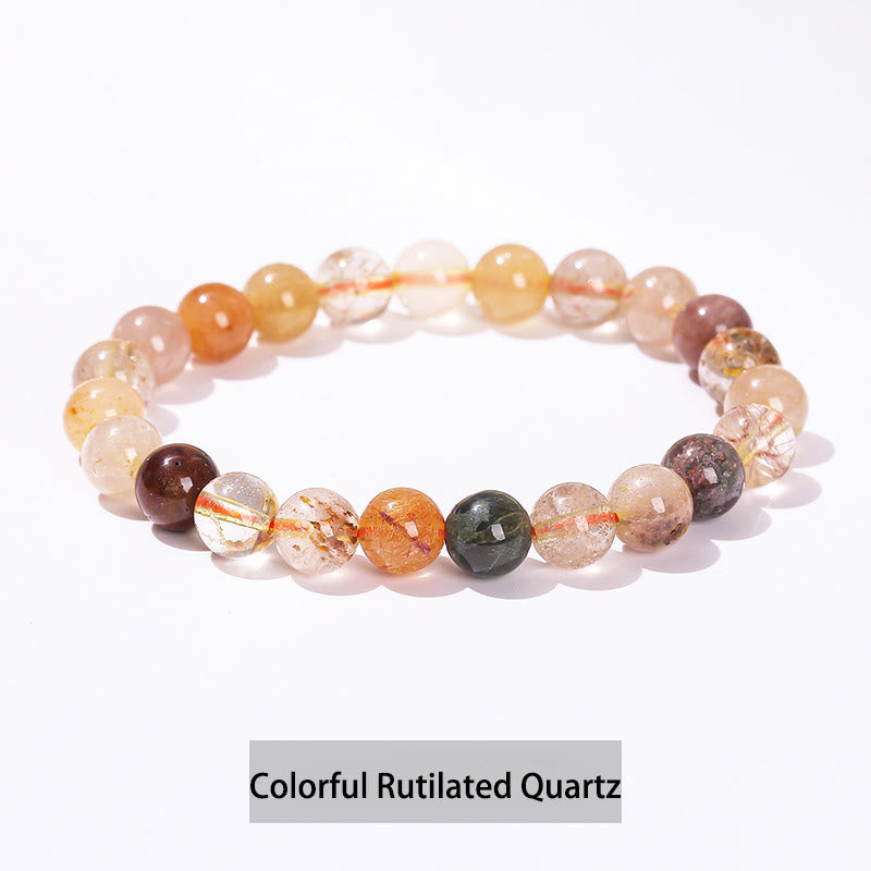 Pulsera curativa de cuarzo rosa, amatista, aventurina verde y varias piedras de cristal de Buddha Stones - Cuarzo rutilado colorido - 10 mm (circunferencia de la muñeca 14-16 cm) - image 20