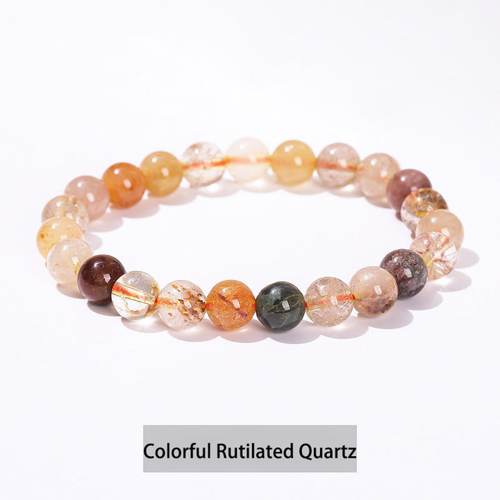 Pulsera curativa de cuarzo rosa, amatista, aventurina verde y varias piedras de cristal de Buddha Stones - Cuarzo rutilado colorido - 10 mm (circunferencia de la muñeca 14-16 cm) - image 20