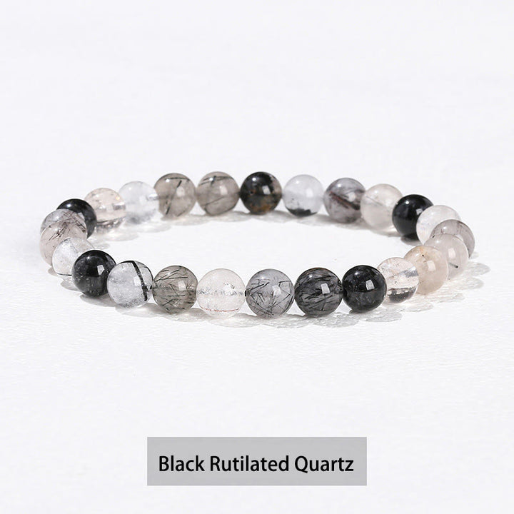 Pulsera curativa de cuarzo rosa, amatista, aventurina verde y varias piedras de cristal de Buddha Stones - Cuarzo rutilado negro - 10 mm (circunferencia de la muñeca 14-16 cm) - image 22